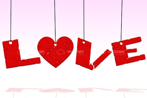 Love Text Hanging from Strings